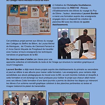 Projet BD du Réseau d’établissements des élèves du voyage du Puy de Dôme avec l’auteur Laurent Bordier : formation des enseignants